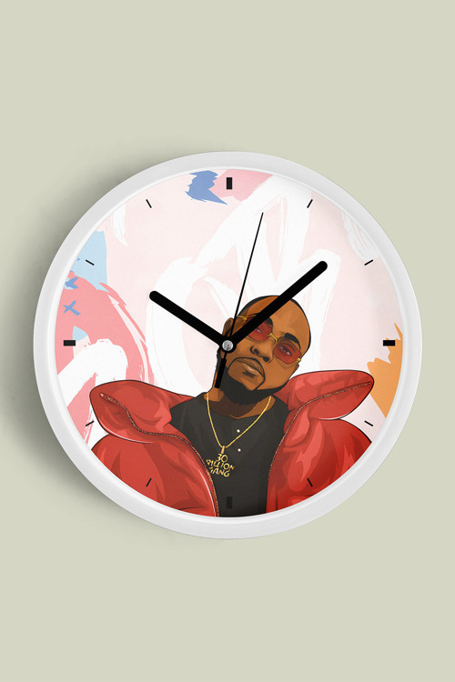 Hip-Hop Esintili Erkek İllüstrasyon Modern Duvar Saati - 30Cm - Önü Camlı Beyaz Kasa