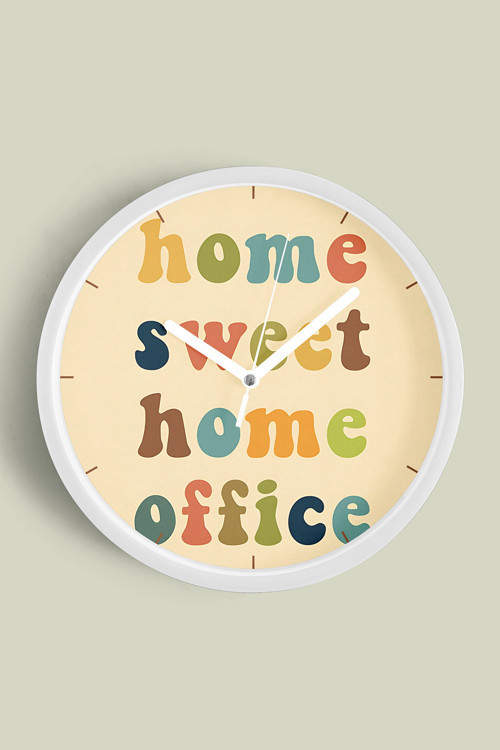 Modern Yazılı Tasarım - Home Sweet Home Office Duvar Saati - 35Cm - Önü Camlı Beyaz Kasa