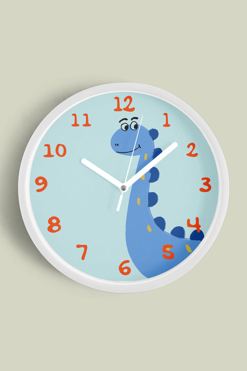 Sevimli Dinozor Çizimli Çocuk Odası Duvar Saati - 25Cm - Önü Camlı Beyaz Kasa - Sessiz Mekanizma