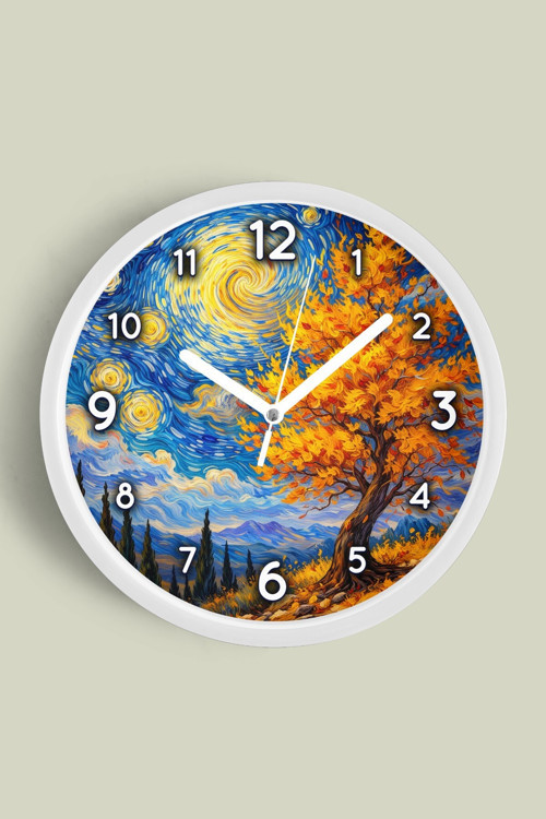 Yağlı Boya Tasarımlı Duvar Saati – Sanatsal, Soyut, Bohem Ve Manzara Temalı Modern Saat - 25Cm - Önü