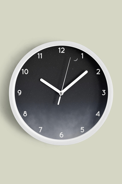 Gece Gökyüzü Temalı Modern Duvar Saati - 35Cm - Önü Camlı Beyaz Kasa - Sessiz Mekanizma