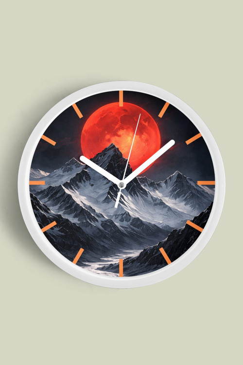 Soyut - Bohem - Doğa - Deniz Manzaralı Modern Duvar Saati - 25Cm - Önü Camlı Beyaz Kasa