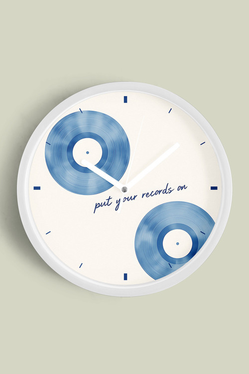 Soyut Müzik Plak Tasarımlı Modern Duvar Saati - 35Cm - Önü Camlı Beyaz Kasa - Sessiz Mekanizma