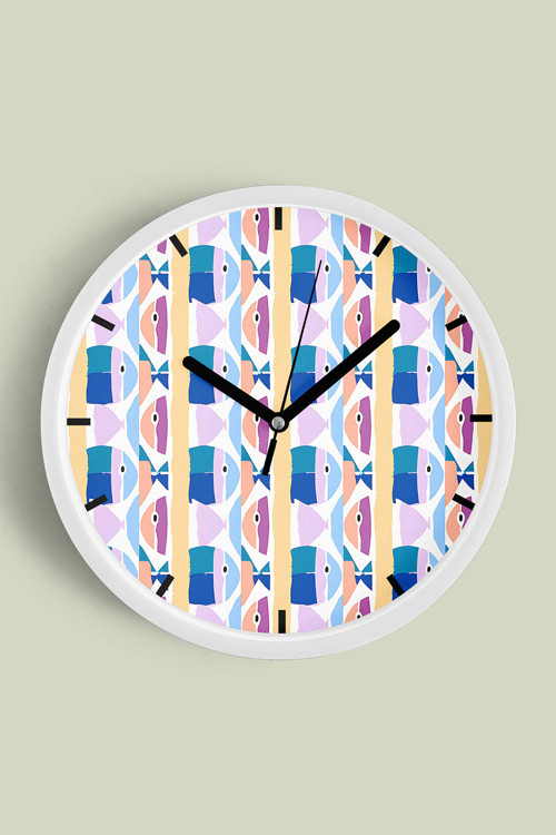 Renkli Balık Modern Tasarım Duvar Saati - 25Cm - Önü Camlı Beyaz Kasa - Sessiz Mekanizma