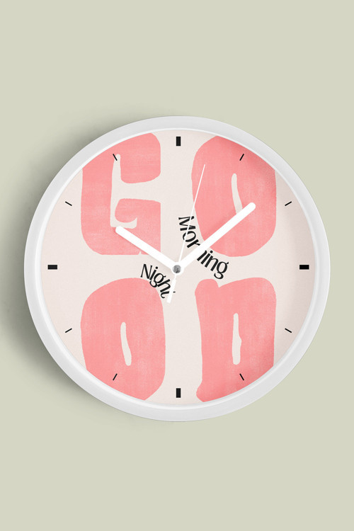 Modern Yazılı Tasarım - '' Good Morning - Günaydın'' Duvar Saati - 30Cm - Önü Camlı Beyaz Kasa