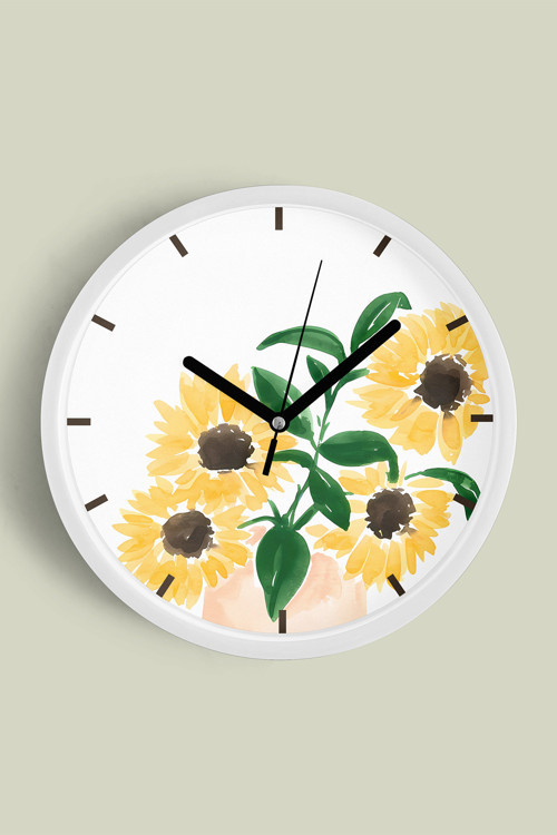 Soyut Renkli Çiçek Temalı Modern Duvar Saati - 25Cm - Önü Camlı Beyaz Kasa - Sessiz Mekanizma