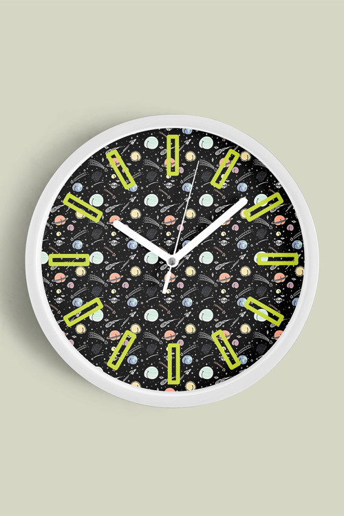 Uzay - Astronot - Astronomi Temalı Modern Duvar Saati - 30Cm - Önü Camlı Beyaz Kasa