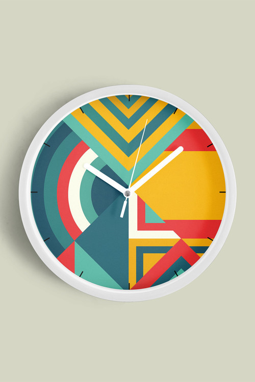 Soyut - Geometrik Temalı Modern Duvar Saati - 25Cm - Önü Camlı Beyaz Kasa - Sessiz Mekanizma
