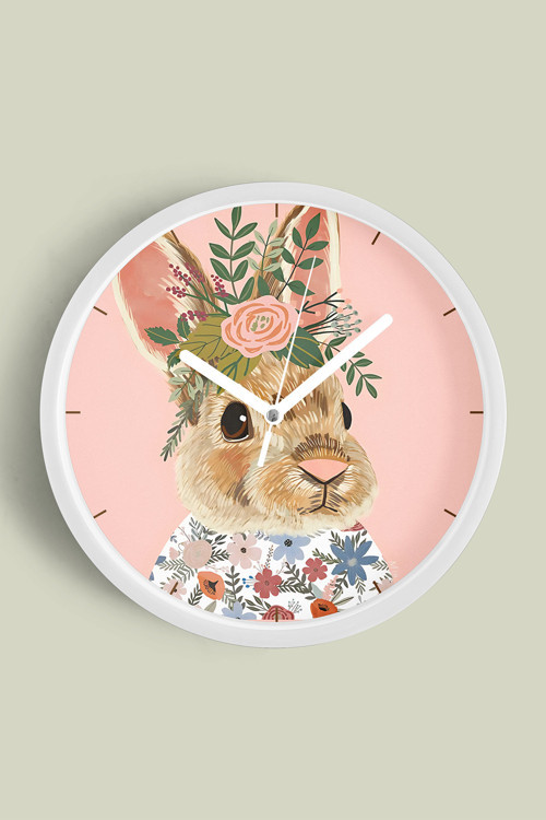 Sevimli Tavşan Modern Duvar Saati - Salon - Genç Odası - Çocuk Odası - 25Cm - Önü Camlı Beyaz Kasa