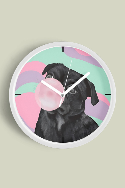 Sevimli Köpek Temalı Modern Duvar Saati - 42Cm - Önü Camlı Beyaz Kasa - Sessiz Mekanizma