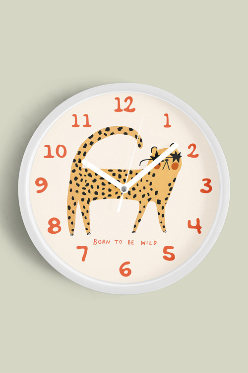 Leopar Çizim Tasarımı Modern Duvar Saati - 35Cm - Önü Camlı Beyaz Kasa - Sessiz Mekanizma