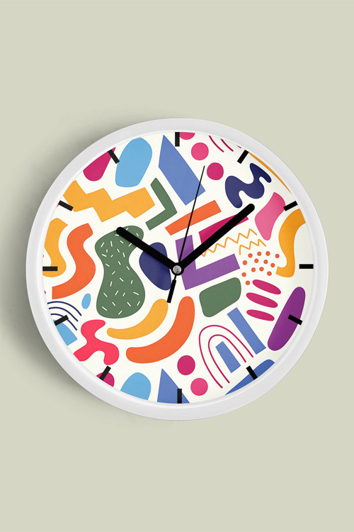 Soyut - Geometrik Temalı Modern Duvar Saati - 25Cm - Önü Camlı Beyaz Kasa - Sessiz Mekanizma