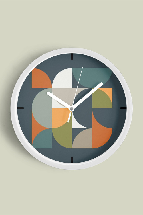 Soyut - Geometrik Temalı Modern Duvar Saati - 35Cm - Önü Camlı Beyaz Kasa - Sessiz Mekanizma