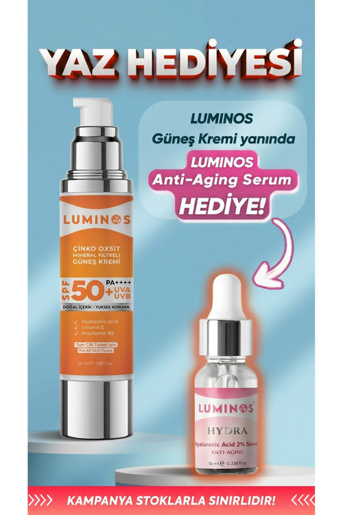 Luminos Spf 50+ Doğal Güneş Kremi - 50ml ( Anti Aging Serum Hediye )