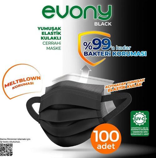 Black Elastik Kulaklı Siyah Maske 100 Adet
