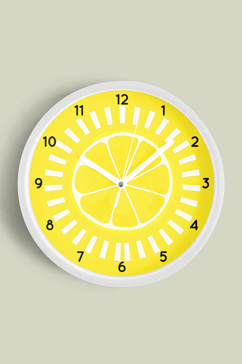 Soyut Limon Modern Tasarım Mutfak Duvar Saati - 30Cm - Önü Camlı Beyaz Kasa - Sessiz Mekanizma