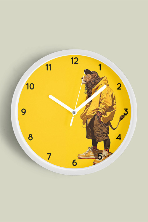 Cool Aslan Tasarım Modern Duvar Saati - 30Cm - Önü Camlı Beyaz Kasa - Sessiz Mekanizma