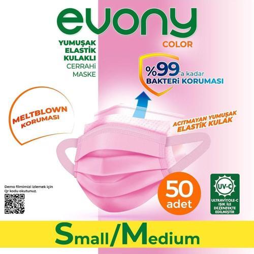 Color Pembe Yumuşak Elastik Kulaklı Maske 50 Adet