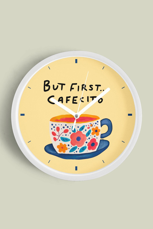 Modern Yazılı Tasarım - '' But Fırst Cafesıto '' Mutfak Duvar Saati - 30Cm - Önü Camlı Beyaz Kasa
