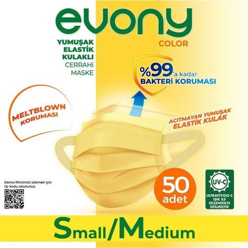 Color Sarı Yumuşak Elastik Kulaklı Maske 50 Adet