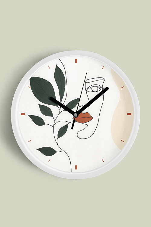 Minimalist Çizgi Sanatı Kadın Figürü Modern Duvar Saati - 35Cm - Önü Camlı Beyaz Kasa