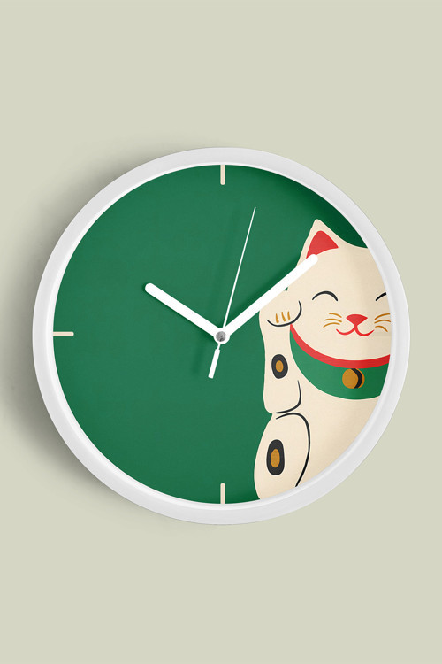 Sevimli Kedi Temalı Modern Çocuk Odası Duvar Saati - 35Cm - Önü Camlı Beyaz Kasa - Sessiz Mekanizma