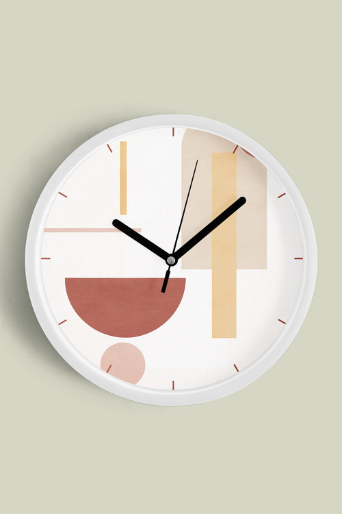 Soyut - Bohem - Geometrik Temalı Modern Duvar Saati - 35Cm - Önü Camlı Beyaz Kasa - Sessiz Mekanizma