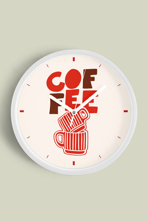 Modern Yazılı Tasarım - '' Coffee'' Mutfak Duvar Saati - 35Cm - Önü Camlı Beyaz Kasa