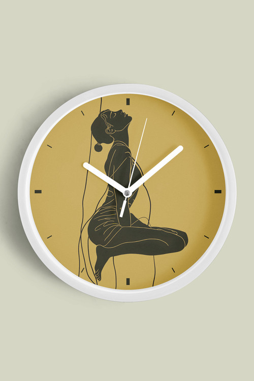 Minimalist Çizgi Sanatı Kadın Figürü Modern Duvar Saati - 25Cm - Önü Camlı Beyaz Kasa