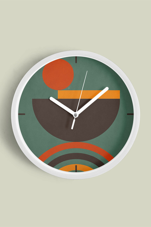 Soyut - Bohem - Geometrik Temalı Modern Duvar Saati - 30Cm - Önü Camlı Beyaz Kasa - Sessiz Mekanizma