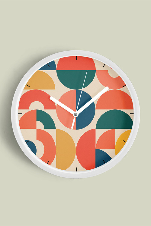 Geometrik Desenli Modern Tasarım Duvar Saati - 25Cm - Önü Camlı Beyaz Kasa - Sessiz Mekanizma