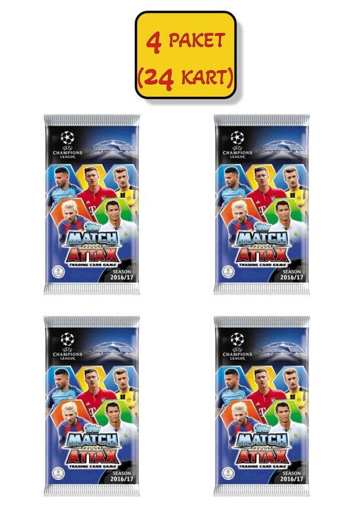 4 PAKET (24 KART) Uefa Şampiyonlar Ligi 16/17 Match Attax Futbolcu Kartları