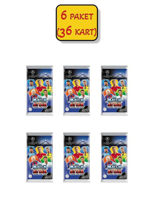 6 PAKET (36 KART) Uefa Şampiyonlar Ligi 16/17 Match Attax Futbolcu Kartları