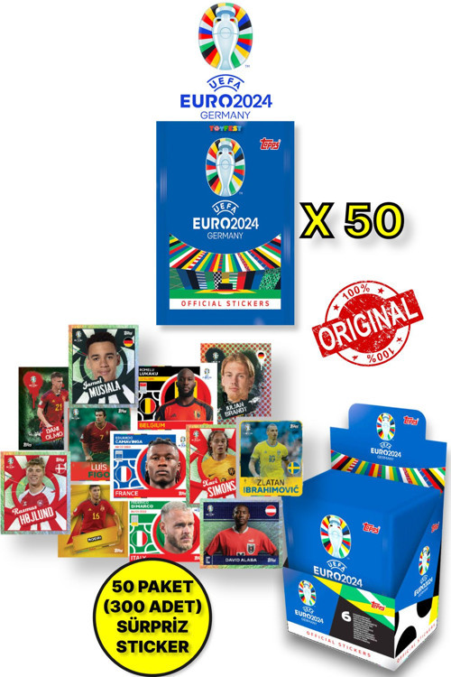 ALMANYA EURO 2024 Avrupa Şampiyonası Match Attax- 50 ADET Futbolcu Sticker Paketi (300 Adet Sticker)