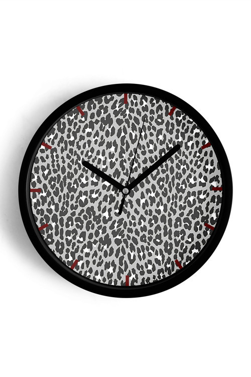 Leopar Desenli Modern Duvar Saati - 35Cm - Önü Camlı Siyah Kasa - Sessiz Mekanizma