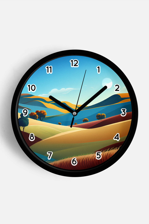 Soyut - Bohem - Doğa - Deniz Manzaralı Modern Duvar Saati - 30Cm - Önü Camlı Siyah Kasa - Sessiz