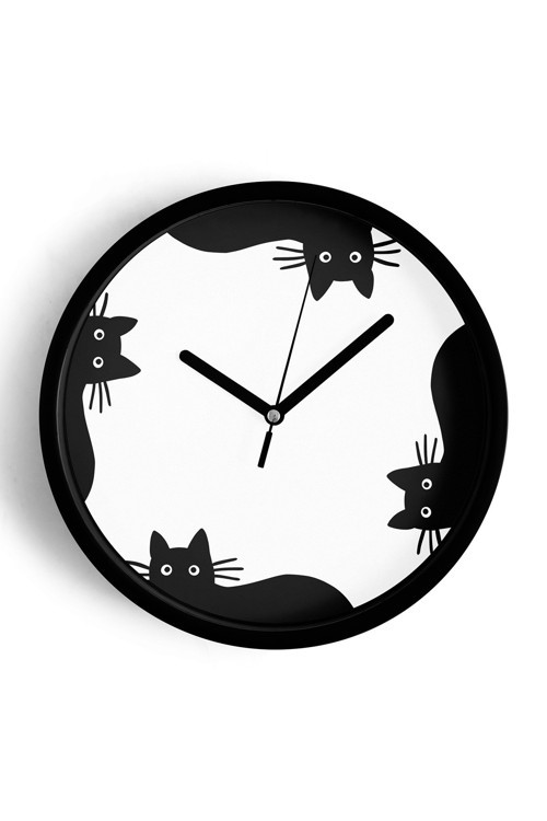 Kedi Tasarım Modern Duvar Saati - 35Cm - Önü Camlı Siyah Kasa - Sessiz Mekanizma