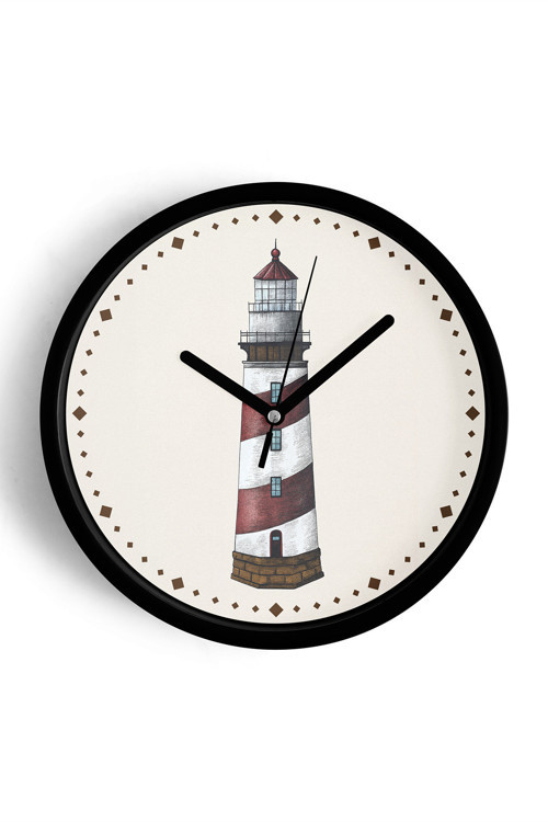 Deniz Feneri Modern Duvar Saati - 35Cm - Önü Camlı Siyah Kasa - Sessiz Mekanizma