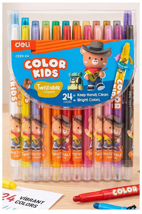 Çevirmeli 24 lü Mum Boya Uzun 1 Paket Twstable 24 Renk Çevirmeli Mum Boya Pastel Silinebilir Mum Boya Tam Boy