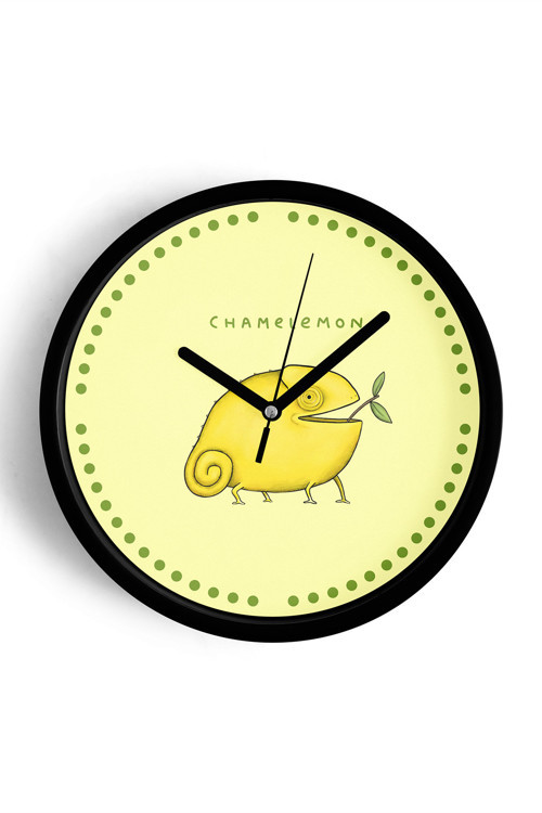Sevimli Limon Bukalemun Modern Duvar Saati - 35Cm - Önü Camlı Siyah Kasa - Sessiz Mekanizma