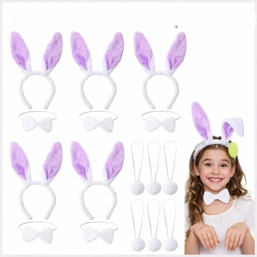 Lila Tavşan Sahne Seti (6'lı Set - Taç, Papyon, Kuyruk)
