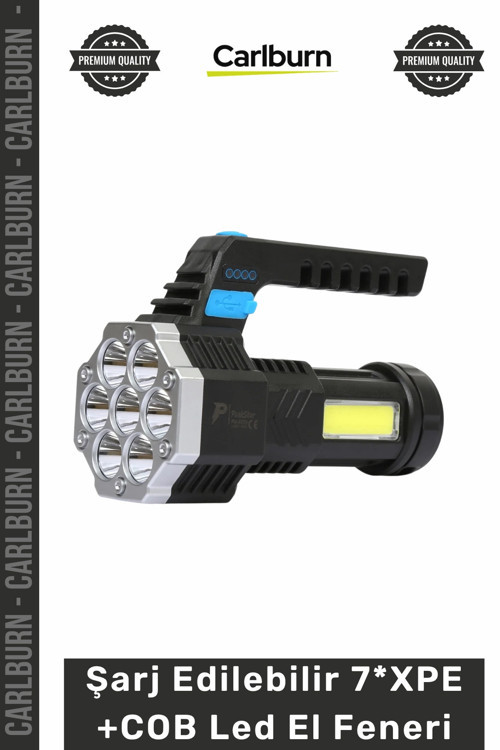#ElFeneri ABS 5 Mod USB Şarj Göstergeli Şarj Edilebilir 7XPE +COB Led El Feneri