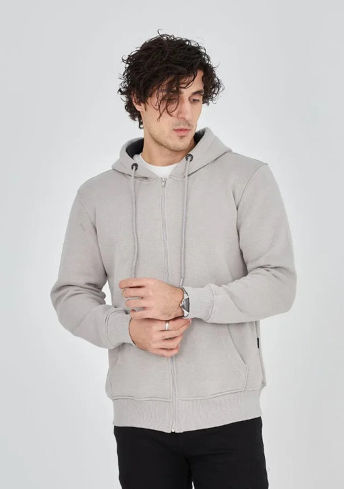 YAKE STORE Unisex Tam Fermuarlı Kapşonlu SweatShirt - Boyalı Gri - Boyalı Gri