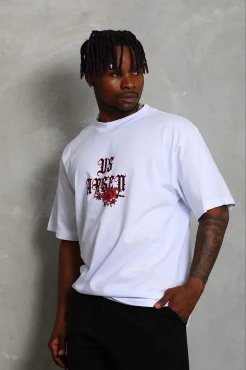 YAKE STORE Erkek Baskılı T-Shirt Kısa Kol Bisiklet Yaka Regular Fit Rahat Kalıp Günlük Tişört - Beyaz - Beyaz