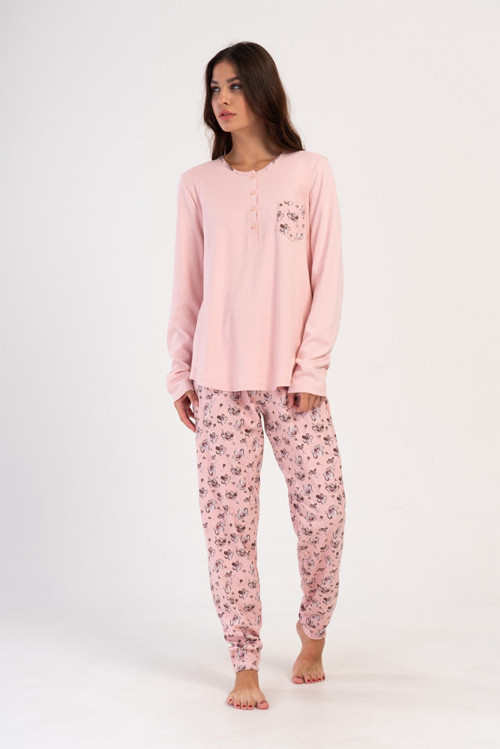 YAKE STORE KADIN INTERLOK XXL PATLI UZUN KOL ETEGI OVAL MANSETLI PIJAMA TAKIM - PINK