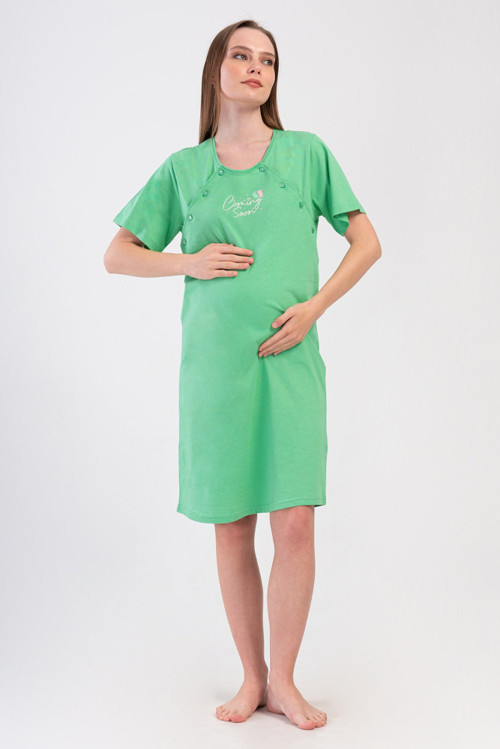 YAKE STORE KADIN P.SUPREM CIFT PATLI KISA KOL HAMILE TUNIK - BRIGHT GREEN