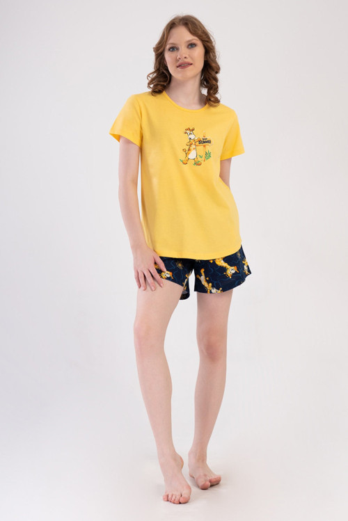 YAKE STORE KADIN P.SUPREM O YAKA KISA KOL ETEGI OVAL SORT TAKIM - YELLOW