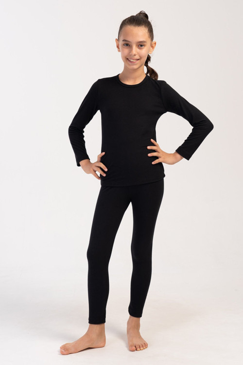 YAKE STORE KIZ COCUK COMFORT O YAKA UZUN KOL ICLIK TAKIM(7-8/13-14) - BLACK