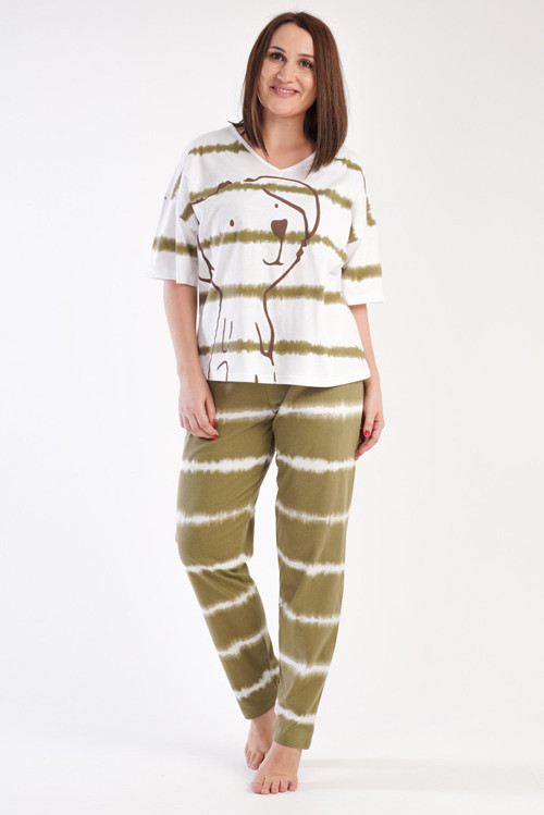 YAKE STORE KADIN P.SUPREM XXL V YAKA DUSUK OMUZLU KISA KOL PIJAMA TAKIM - BEYAZ 11419-4