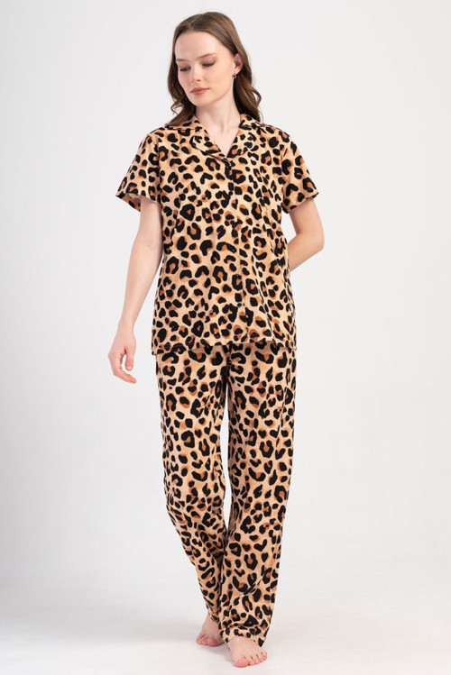 YAKE STORE KADIN P.SUPREM XXL GOMLEK YAKA TAMAMI DUGMELI KISA KOL CEPLI PIJAMA TAKIM - BLACK